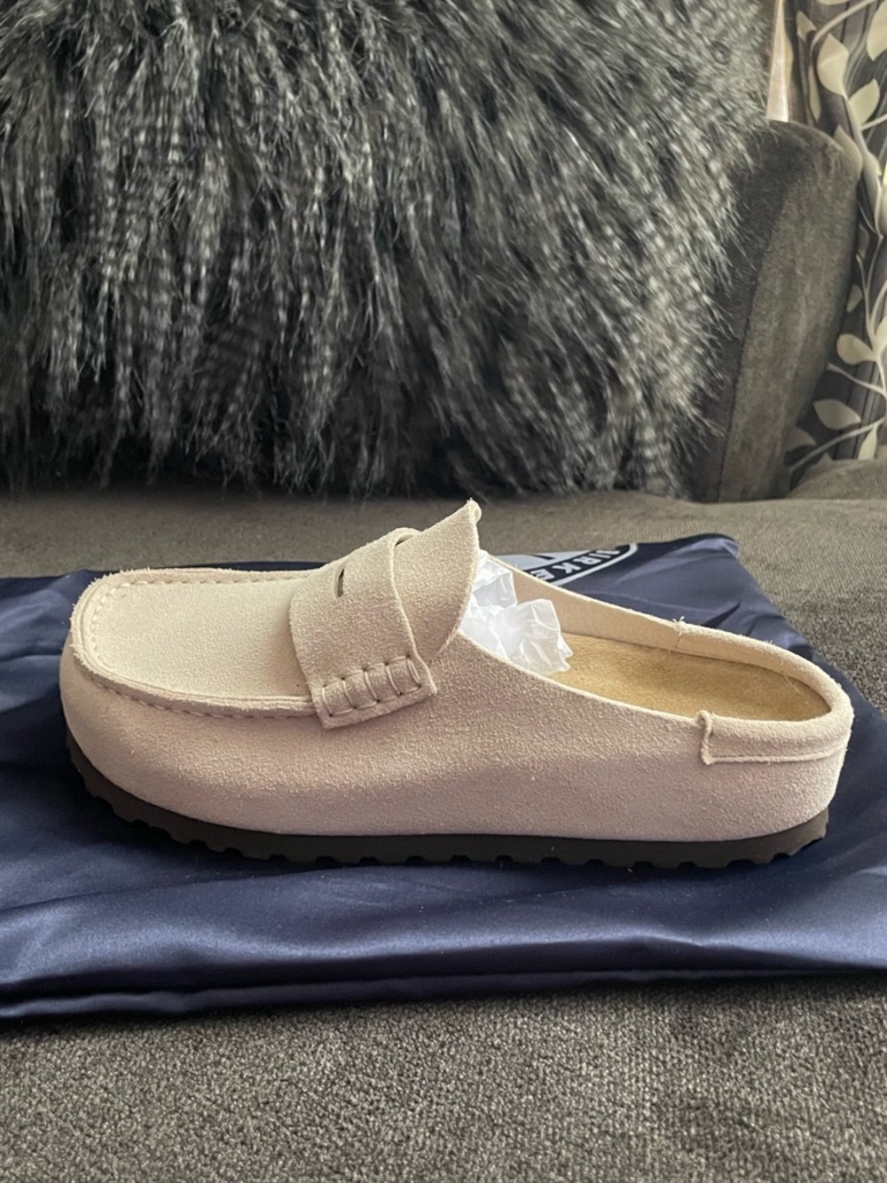 Birkenstock Suede Slip-On Mule in Beige